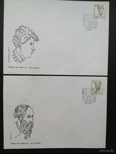 Польша 1986 Два КПД с полной серией марок "Голова в Вавельском замке Кракова" (спецгашение) Mi.3036-3037 каталог 2.60 евро