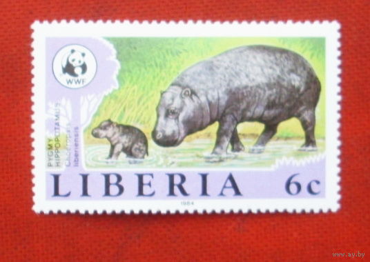 Либерия. Фауна. Бегемот. ( 1 марка ) 1984 года. 4-5.