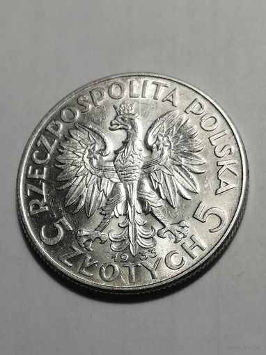 5 злотых 1933г UNC