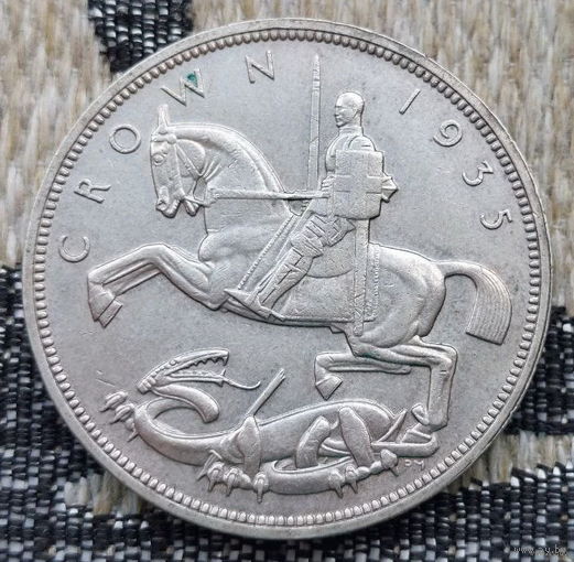 Великобритания 1 крона 1935 года, AU. Король Георг V. Паладин. Серебро! Сторгуй за свою цену, предложи обмен! S100-4