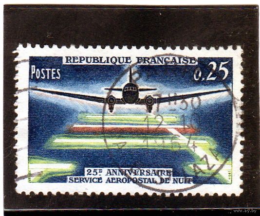 Франция.Ми-1418. 25 годовщина авиапочты ночью. Серия: Air Post. 1964.