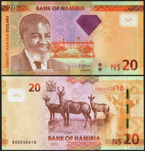 Намибия 20 долларов образца 2013 года UNC p12b серия D