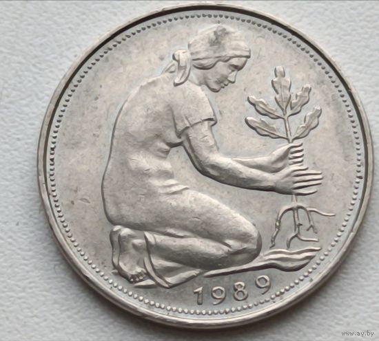Германия. 50 пфеннигов 1989 года.J.