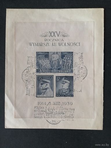 Польша 1939 Конверт с блоком Mi.8 "Годовщина марша польского легиона" (спецгашение) марки Mi.357-359 каталог блока с гашением 55.00 евро
