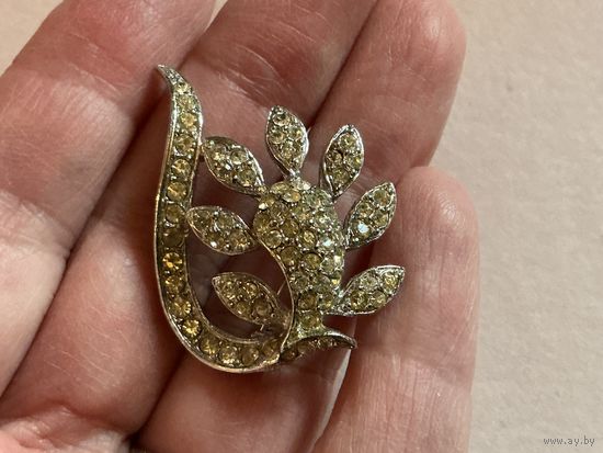 Брошь Необычный цветок Паве из страз Германия винтаж
