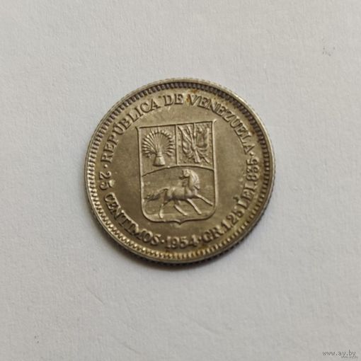 Венесуэла 25 сентимо 1954 г.  серебро