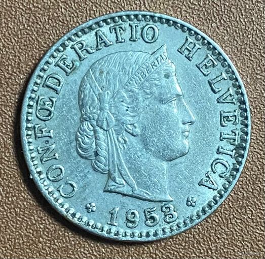 Монета 20 раппенов 1953 год. Швейцария