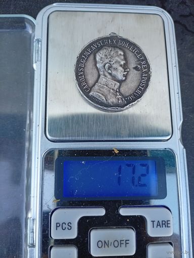 Старая, серебряная медаль Карл1 Австро-венгрия 1917-18г "За храбрость"