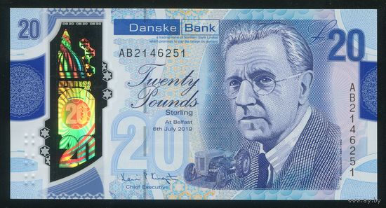 Северная Ирландия 20 фунтов 2019 г. (Danske Bank). Полимер. UNC