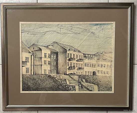 Богословский "Минск.Троицкое предместье", 1974г. Графика. Размер 39,5х29,5 см. С паспарту 56х46 см.