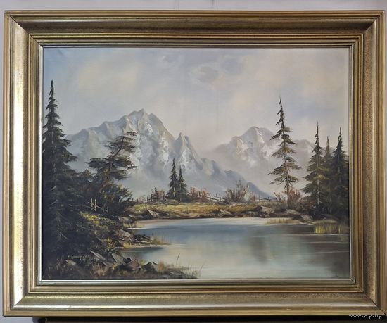 Картина "Утро в горах", Европа, нач.ХХ в., 74х95 см