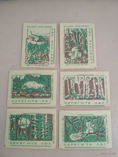 Спичечные этикетки ф.Байкал. Берегите лес. 1966 год