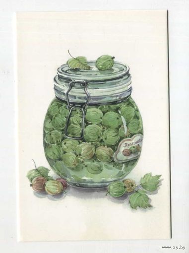 Открытка. Кулинария. Банка. Закатки.Варенье из крыжовника. Худож. Е. Вавилова (чистая)