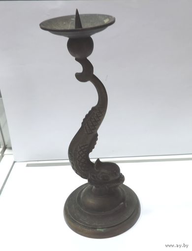 Бронзовый подсвечник "Рыба" 50-60-е годы Европа. Высота 22 см.