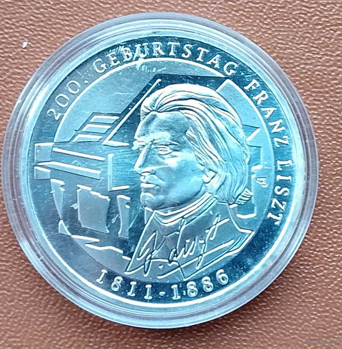Серебро 0.625! Германия 10 евро, 2011 200 лет со дня рождения Ференца Листа. Монета в капсуле.