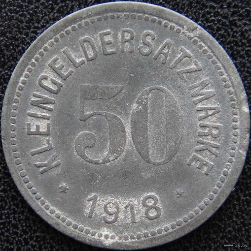 YS: Германия, Hof, 50 пфеннигов 1918, нотгельд города Хоф, цинк, Funck# 217.3 A