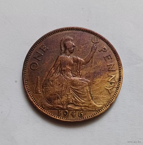 1 пенни, 1946г, бронза.Великобритания.Король Георг VI. Не чищена.