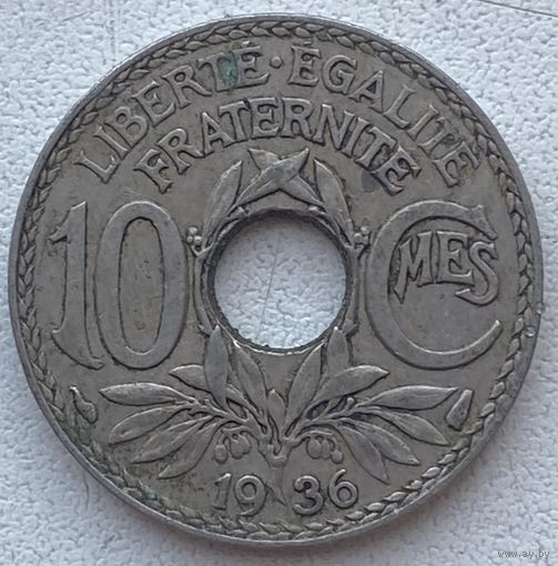 Франция 10 сантимов 1936 г.