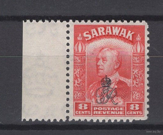 Саравак 1947 ** 8 cents, надпечатка "Королевский Вензель" левое поле
