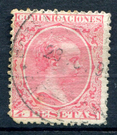 Испания (Королевство) - 1889г. - король Альфонсо XIII, 4 Pta  - 1 марка - гашёная [Mi 200]. #1-Sp-3-A-1