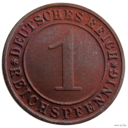 Германия, Веймарская республика, 1 рейхспфенниг 1936 года (D), сост. Unc, копна пшеницы, KM #37