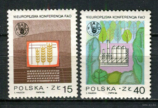 Польша - 1988 - Конференция ФАО - (есть помятости) - [Mi. 3156-3157] - полная серия - 2 марки. MNH.  (Лот 84HM)-T2P14