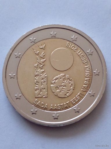 Эстония.2 евро 2918 г.100 лет Республики.UNC из ролла.