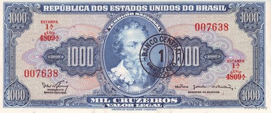 Бразилия у крузеиро на 1000 крузеиро образца 1967 года UNC p187b