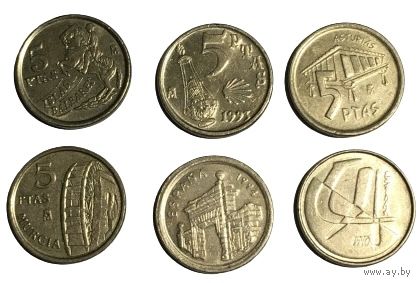 Испания набор монет 5 песет (6 шт)