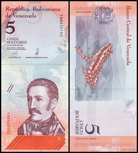 Венесуэла 5 боливаров образца 2018 года UNC p102 серия F