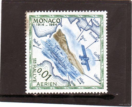 Монако.Ми-756. Монте-Карло, гидросамолет, карта ралли 1914 года. Серия: Первый полет в Монако, 50-летие. 1958.