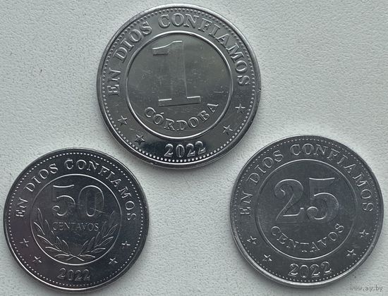 Никарагуа 25, 50 сентаво, 1 кордоба 2022 г. Набор 3 шт.