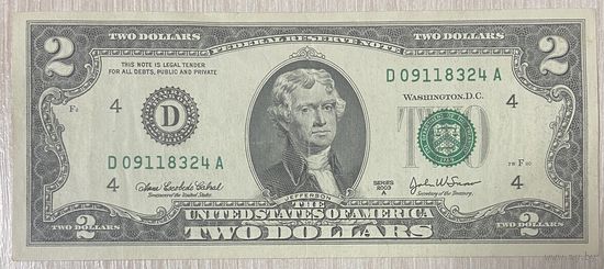 Банкнота 2 доллара 2003 год США. С рубля без МЦ.