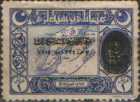 Марка с надпечаткой из серии 1919г.  Османская империя "Карта Дарданелл и султан Мехмед V"