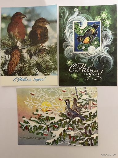 Открытки  СССР С Новым Годом Птицы