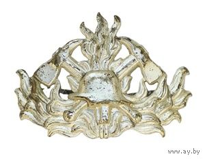 Германия. Кокарда с фуражки офицера пожарной команды. Первая половина 20 века. Латунь, серебрение. Крепёжные усы на месте.  Размеры: 6 х 4 см.