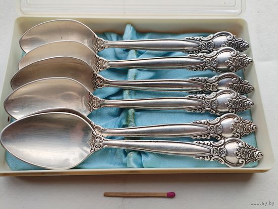 Комплект чайных мельхиоровых ложек в коробке. МНЦ. 15,2 см