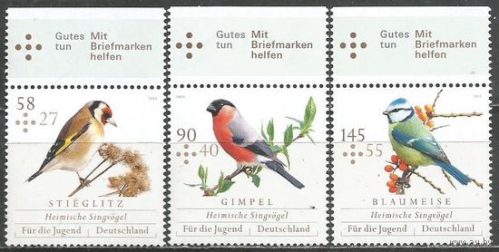 Германия. Певчие птицы. 2013г. Mi#3023-25. Серия.