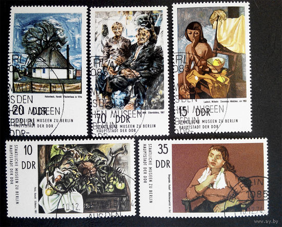 ГДР 1974 г. Картины Берлинских музеев. Живопись. Культура. Искусство. Спецгашение, полная серия из 5 марок #0055-И1P12