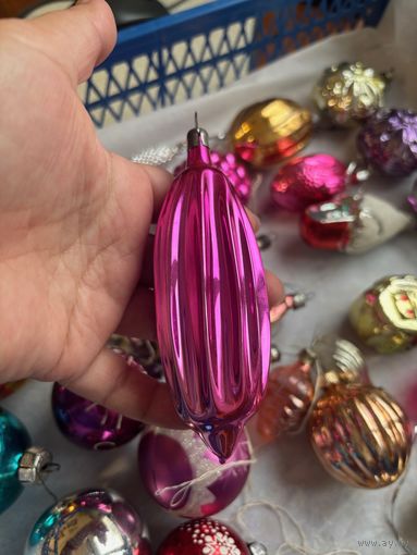 Новогодние игрушки из стекла Большая розовая сосулька (елочная игрушка СССР)