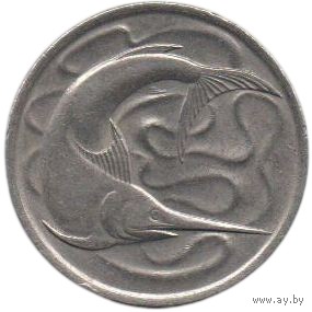 Республика Сингапур. 20 центов 1970 Фауна. Рыба- меч.