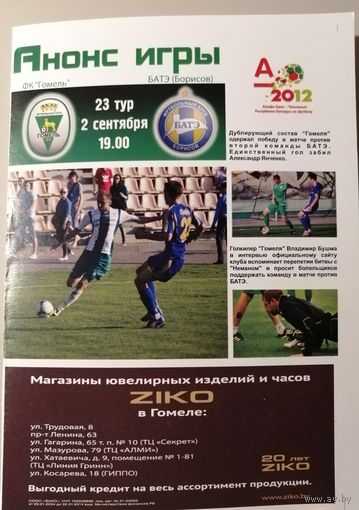 ГОМЕЛЬ - БАТЭ Борисов 02.09.2012