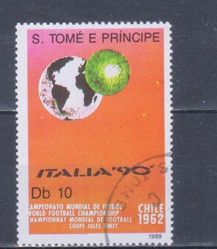 [757] Сан-Томе и Принсипи 1989. Спорт.Футбол.Чемпионат мира. Гашеная марка. 1