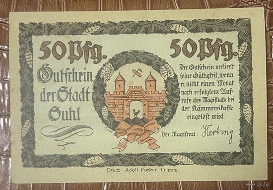 Нотгельд 50 пфеннигов 1921 год. Зуль. Веймарская республика.