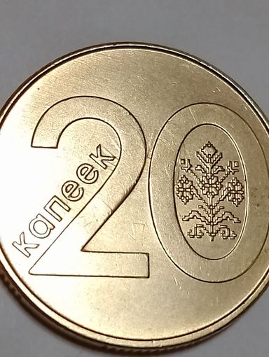 Беларусь  20 копеек 2009 Брак, холостое соударение штемпелей на аверсе и реверсе