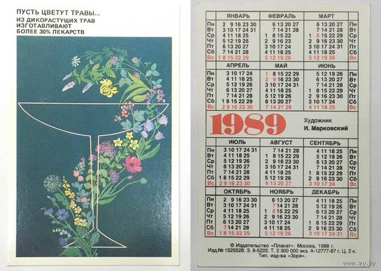 Карманный календарик 1989