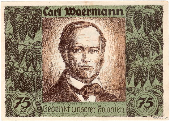 Германия, африканские колонии, 75 пфеннигов, 1921 г.