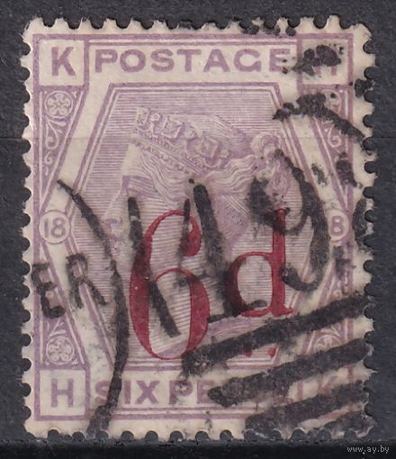 71.Br. Великобритания. Виктория. Стандарт. Надпечатка нового номинала. 6d на 6p. 1883 г. Mi.#71. Plate 18.