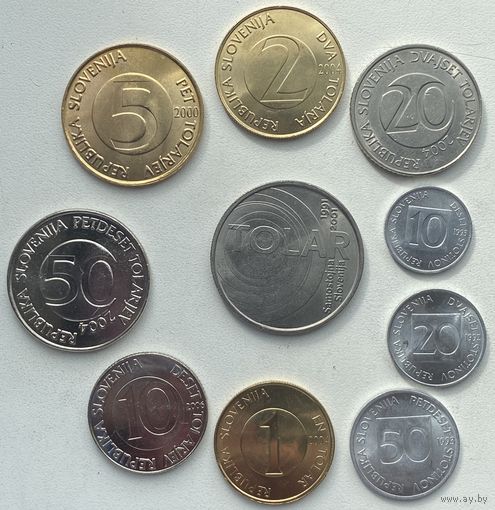 Словения 10, 20, 50 стотинов, 1, 2, 5, 10, 20, 50, 100 толларов 1992 - 2006 г. Набор 10 монет