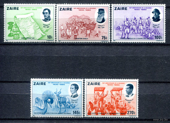 Конго (Заир) - 1980г. - 150 лет независимости Бельгии. Карта Африки, король Леопольд II - полная серия, MNH [Mi 689-693] - 5 марок